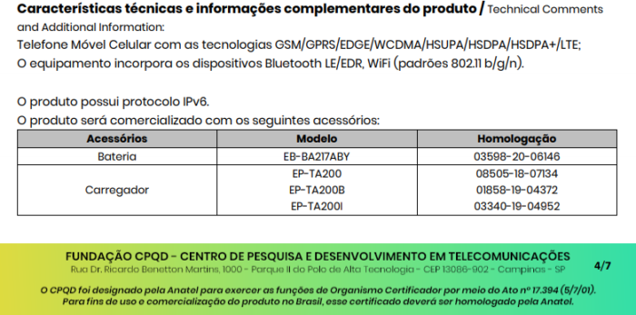 Certificado de conformidade técnica do Galaxy A12s menciona bateria de 5.000 mAh (Imagem: Reprodução)