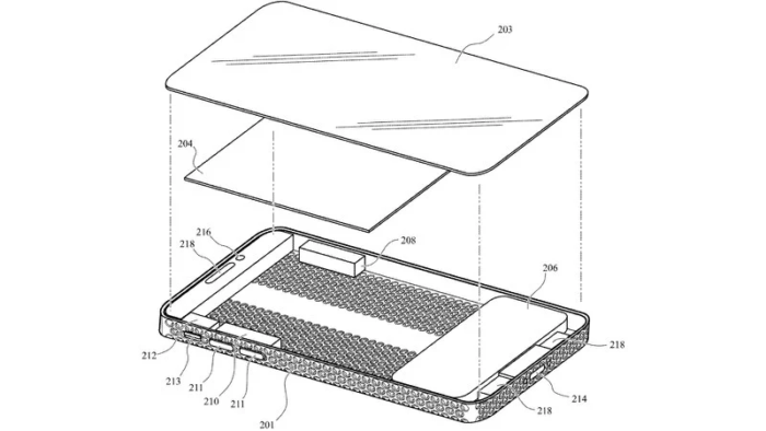 Patente mostra iPhone com design ralador de queijo do Mac Pro 2019 (Imagem: Reprodução/PatentlyApple)