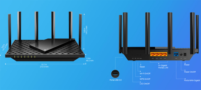 TP-Link Archer AX73 tem porta USB, 4 LAN e 1 WAN no padrão Gigabit (Imagem: Reprodução)