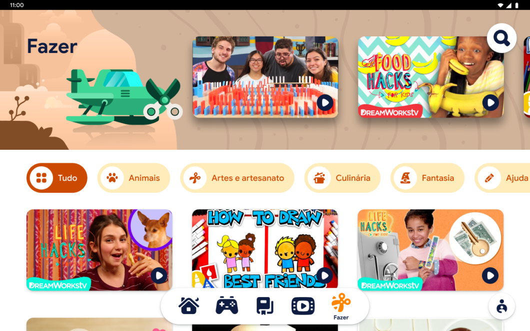 Aba "Fazer" do Google Kids Space (Imagem: Divulgação/Google)