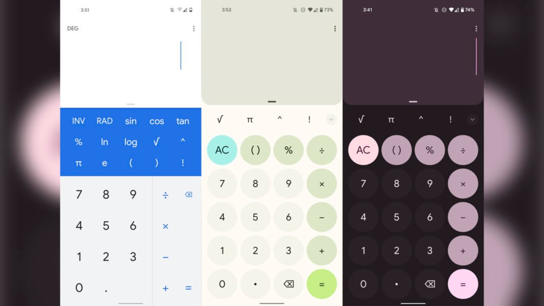 Versão antiga (esquerda) e a nova versão (direita) da calculadora do Android (Imagem: Reprodução/Android Police)